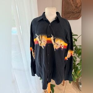 Vintage Wrangler Western Pearl Snap Shirt Cowboy Rodeo Bull Print Sz M